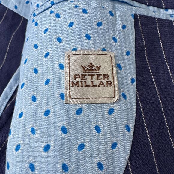 Peter Millar Blazer Suit Jacket Mens Large Blue Pinstripe Cotton Single Breasted - Picture 6 of 11